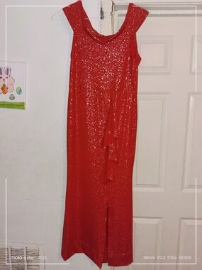 Nameless Red Sequin Maxi Dress with Ruffle Detail